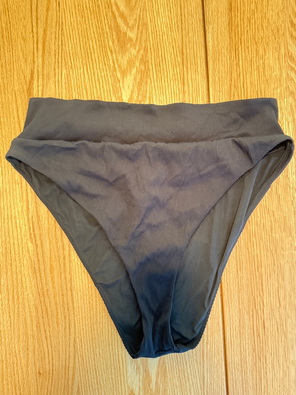 Aerie Ribbed High Cut Cheeky Bikini Bottoms Black XXL